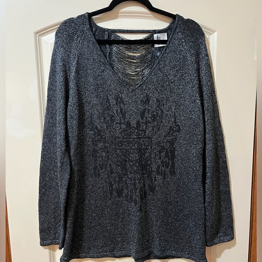 HARLEY DAVIDSON Long Sleeve V-Neck Sweater Gray/Silver Women’s Size 2XL